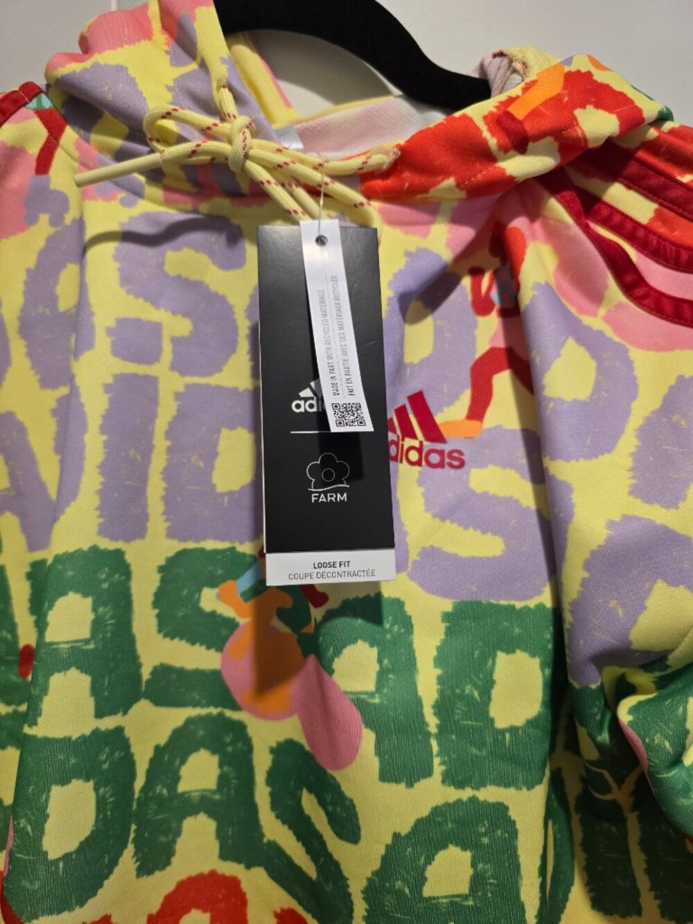 Women's adidas x FARM Rio 3-Stripes Hoodie (HS1196) SIZE XS Cropped NEW - Picture 4 of 5